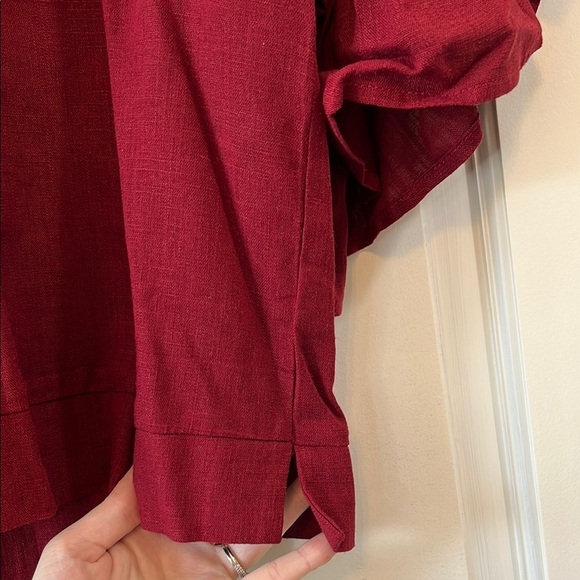 NWT Billy J 100% Linen Cropped Red Blouse with Ruffle Sleeves - Size 10 - Picture 6 of 10